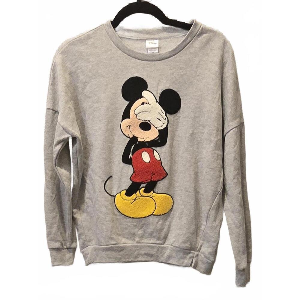 Disney Shy Mickey Pull-over Sweatshirt Embroidered Gray, Medium